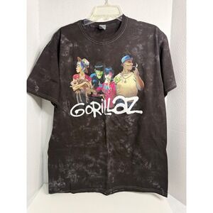 Gorillaz Band Graphic Tie Dye T-Shirt Men Large Fruit of the Loom Black Grey Y2K